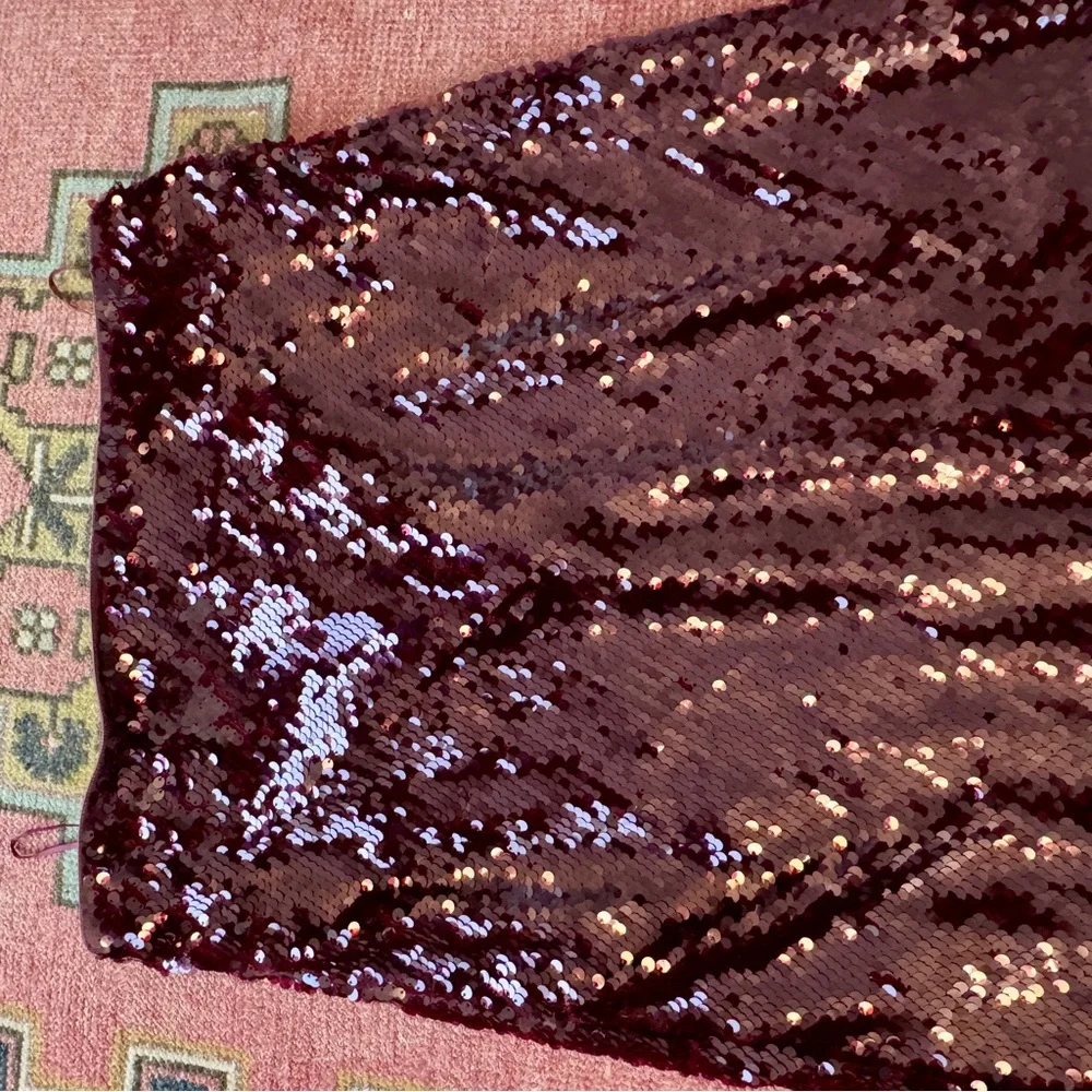 VINCE WOMENS A-LINE SEQUIN EMBELLISHED MID SKIRT SIZE LG IN GARNET - Picture 2 of 9